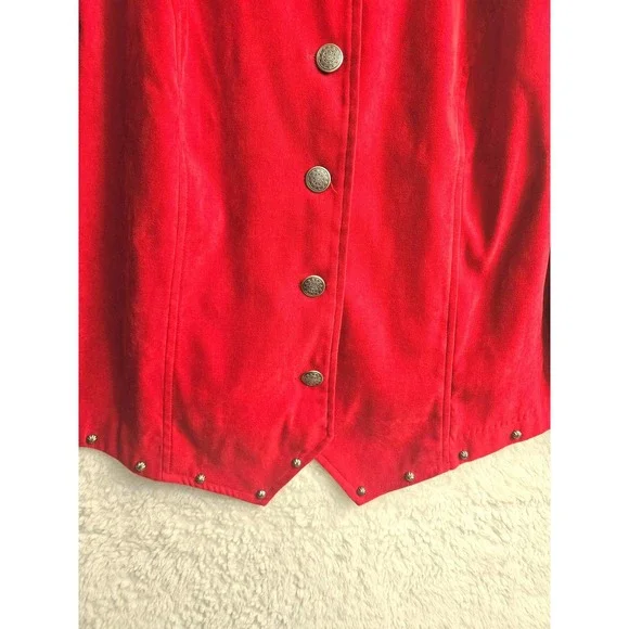 Stonebridge Red Velvet Button Down Blazer Studded‎ Collar & Hem 18W #531 - Picture 5 of 10